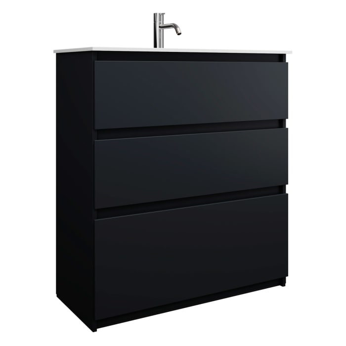 burgbad Lin20 Waschtischunterschrank mit Mineralguss-Waschtisch 82 cm, 3 Auszüge