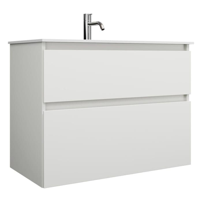 burgbad Lin20 Waschtischunterschrank mit Mineralguss-Waschtisch 82 cm, 2 Auszüge