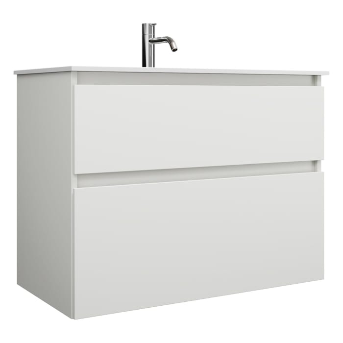 burgbad Lin20 Waschtischunterschrank mit Mineralguss-Waschtisch 82 cm, 2 Auszüge