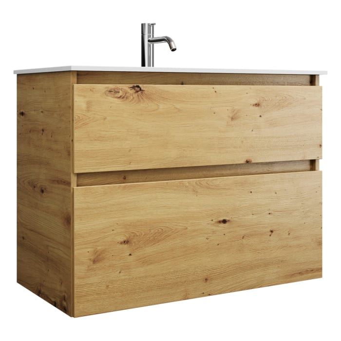 burgbad Lin20 Waschtischunterschrank mit Mineralguss-Waschtisch 82 cm, 2 Auszüge