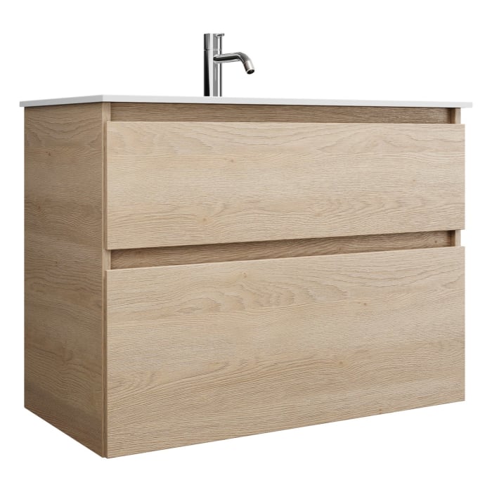 burgbad Lin20 Waschtischunterschrank mit Mineralguss-Waschtisch 82 cm, 2 Auszüge