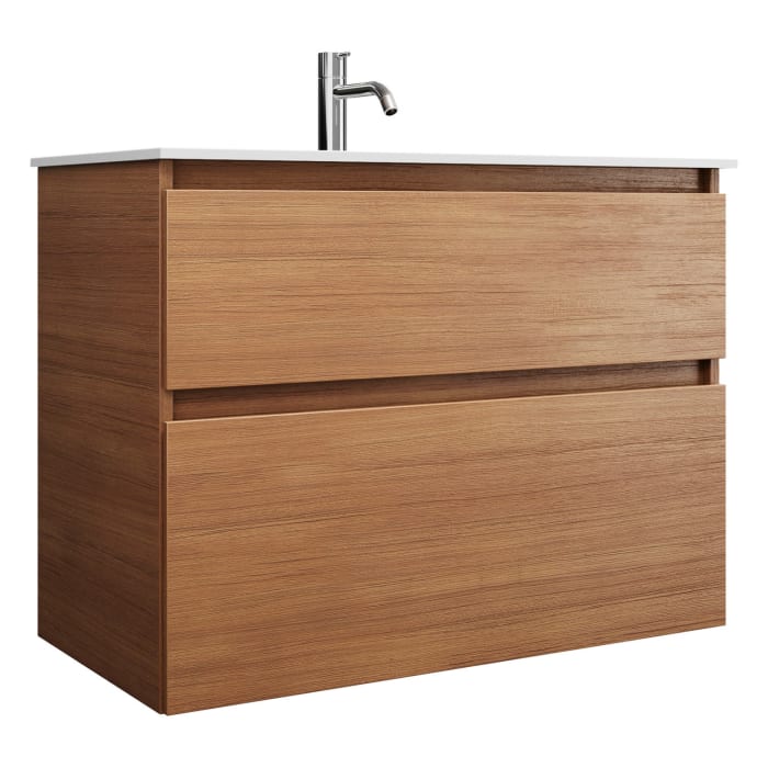 burgbad Lin20 Waschtischunterschrank mit Mineralguss-Waschtisch 82 cm, 2 Auszüge