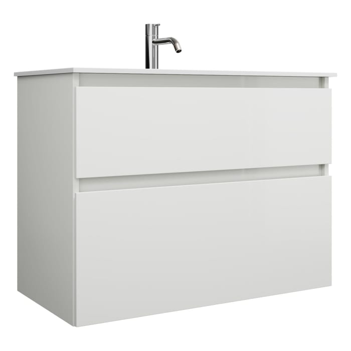 burgbad Lin20 Waschtischunterschrank mit Mineralguss-Waschtisch 82 cm, 2 Auszüge