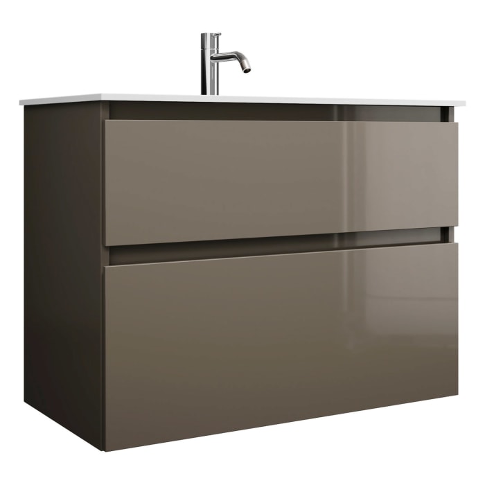 burgbad Lin20 Waschtischunterschrank mit Mineralguss-Waschtisch 82 cm, 2 Auszüge