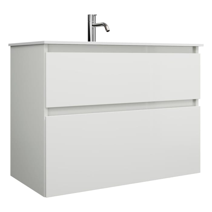 burgbad Lin20 Waschtischunterschrank mit Mineralguss-Waschtisch 82 cm, 2 Auszüge