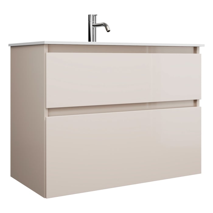 burgbad Lin20 Waschtischunterschrank mit Mineralguss-Waschtisch 82 cm, 2 Auszüge