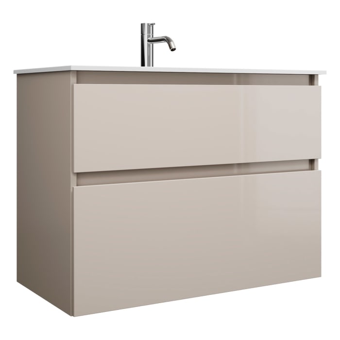 burgbad Lin20 Waschtischunterschrank mit Mineralguss-Waschtisch 82 cm, 2 Auszüge