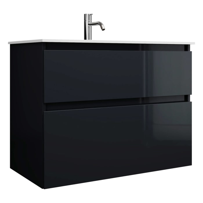 burgbad Lin20 Waschtischunterschrank mit Mineralguss-Waschtisch 82 cm, 2 Auszüge