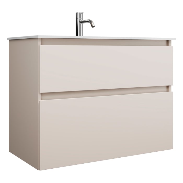 burgbad Lin20 Waschtischunterschrank mit Mineralguss-Waschtisch 82 cm, 2 Auszüge