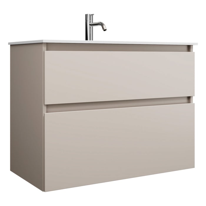 burgbad Lin20 Waschtischunterschrank mit Mineralguss-Waschtisch 82 cm, 2 Auszüge