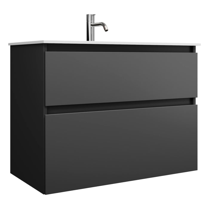 burgbad Lin20 Waschtischunterschrank mit Mineralguss-Waschtisch 82 cm, 2 Auszüge