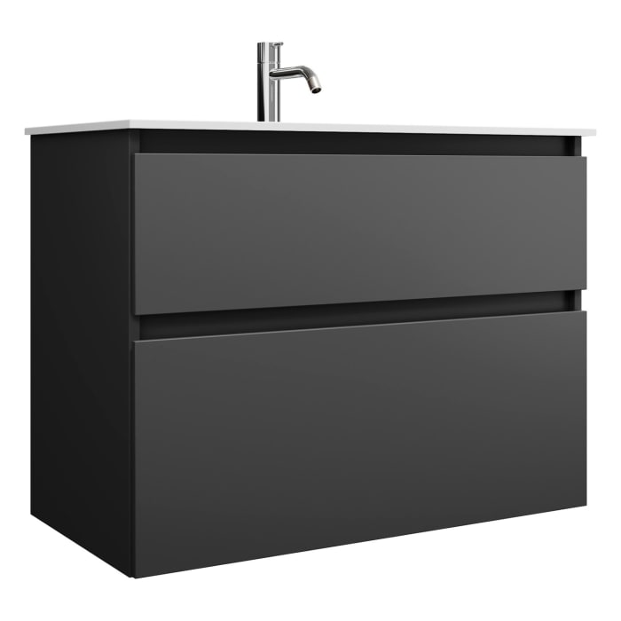 burgbad Lin20 Waschtischunterschrank mit Mineralguss-Waschtisch 82 cm, 2 Auszüge