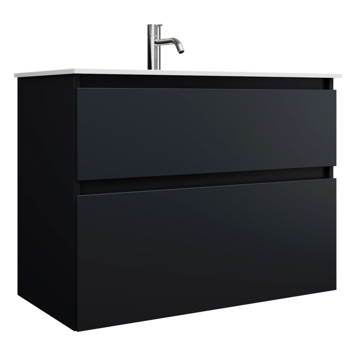 burgbad Lin20 Waschtischunterschrank mit Mineralguss-Waschtisch 82 cm, 2 Auszüge