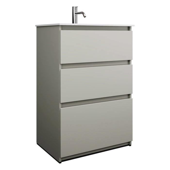 burgbad Lin20 Waschtischunterschrank mit Mineralguss-Waschtisch 62 cm, 3 Auszüge