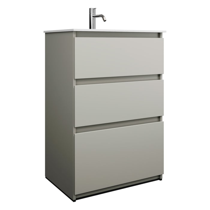 burgbad Lin20 Waschtischunterschrank mit Mineralguss-Waschtisch 62 cm, 3 Auszüge