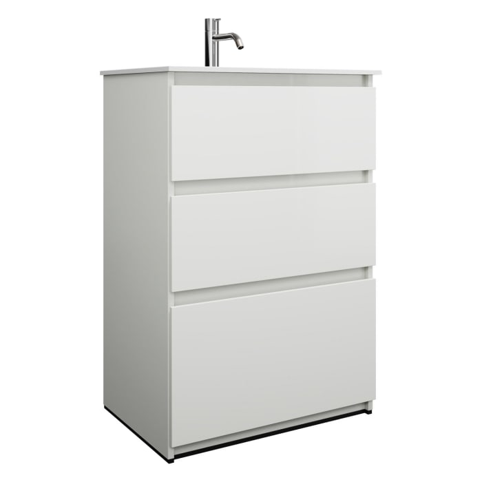 burgbad Lin20 Waschtischunterschrank mit Mineralguss-Waschtisch 62 cm, 3 Auszüge