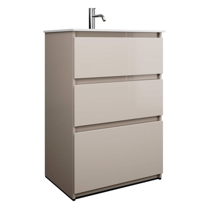 burgbad Lin20 Waschtischunterschrank mit Mineralguss-Waschtisch 62 cm, 3 Auszüge