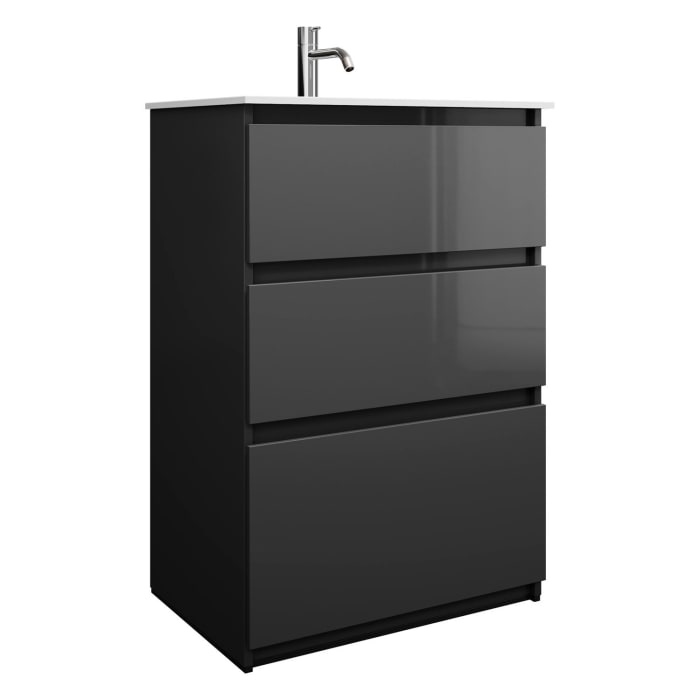 burgbad Lin20 Waschtischunterschrank mit Mineralguss-Waschtisch 62 cm, 3 Auszüge