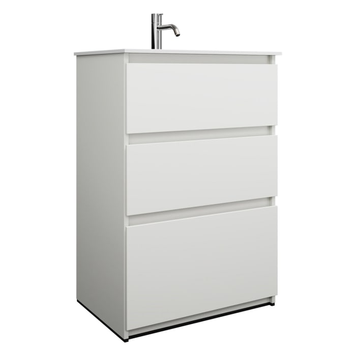 burgbad Lin20 Waschtischunterschrank mit Mineralguss-Waschtisch 62 cm, 3 Auszüge