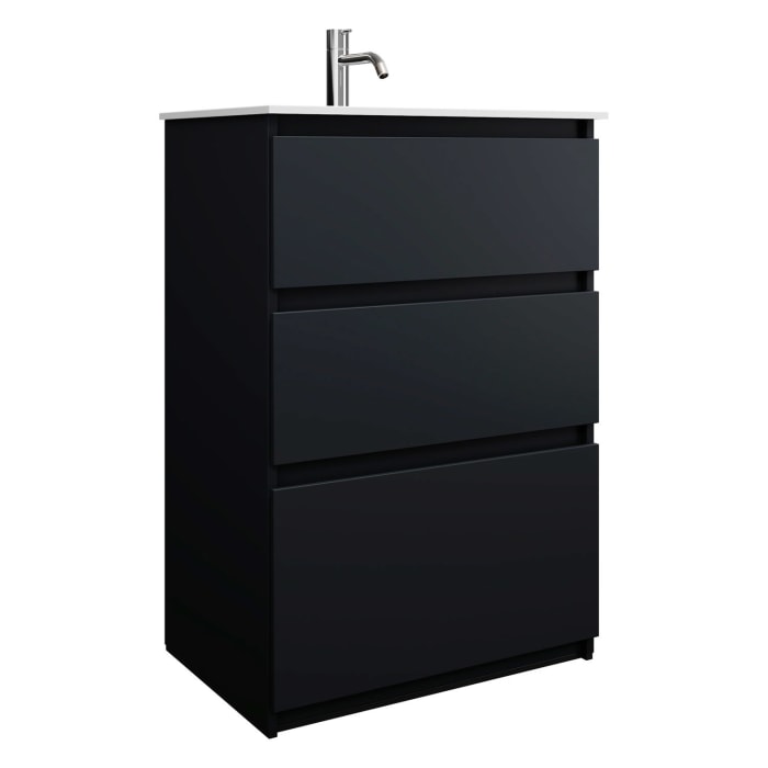 burgbad Lin20 Waschtischunterschrank mit Mineralguss-Waschtisch 62 cm, 3 Auszüge