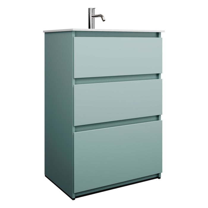 burgbad Lin20 Waschtischunterschrank mit Mineralguss-Waschtisch 62 cm, 3 Auszüge