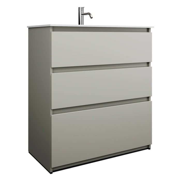 burgbad Lin20 Waschtischunterschrank mit Mineralguss-Waschtisch 82 cm, 3 Auszüge