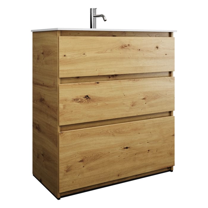 burgbad Lin20 Waschtischunterschrank mit Mineralguss-Waschtisch 82 cm, 3 Auszüge