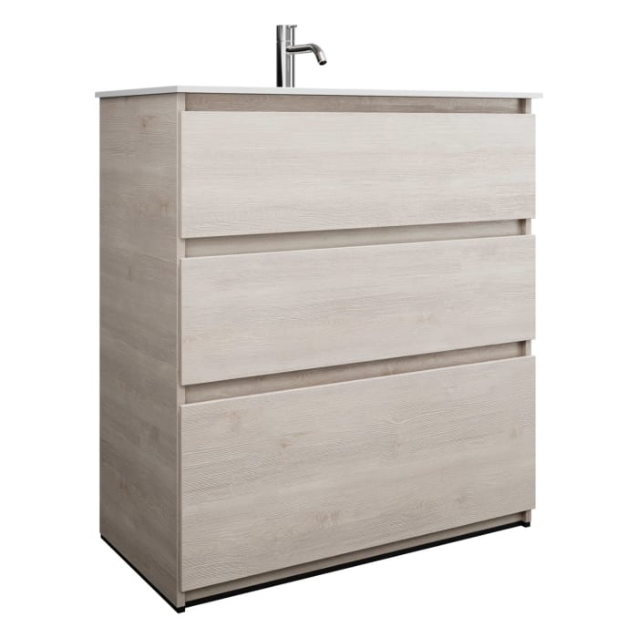 burgbad Lin20 Waschtischunterschrank mit Mineralguss-Waschtisch 82 cm, 3 Auszüge