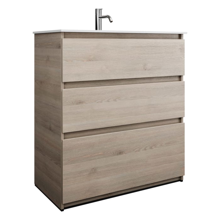 burgbad Lin20 Waschtischunterschrank mit Mineralguss-Waschtisch 82 cm, 3 Auszüge