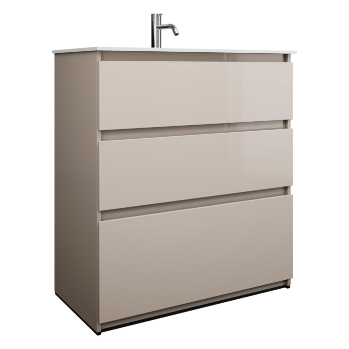 burgbad Lin20 Waschtischunterschrank mit Mineralguss-Waschtisch 82 cm, 3 Auszüge