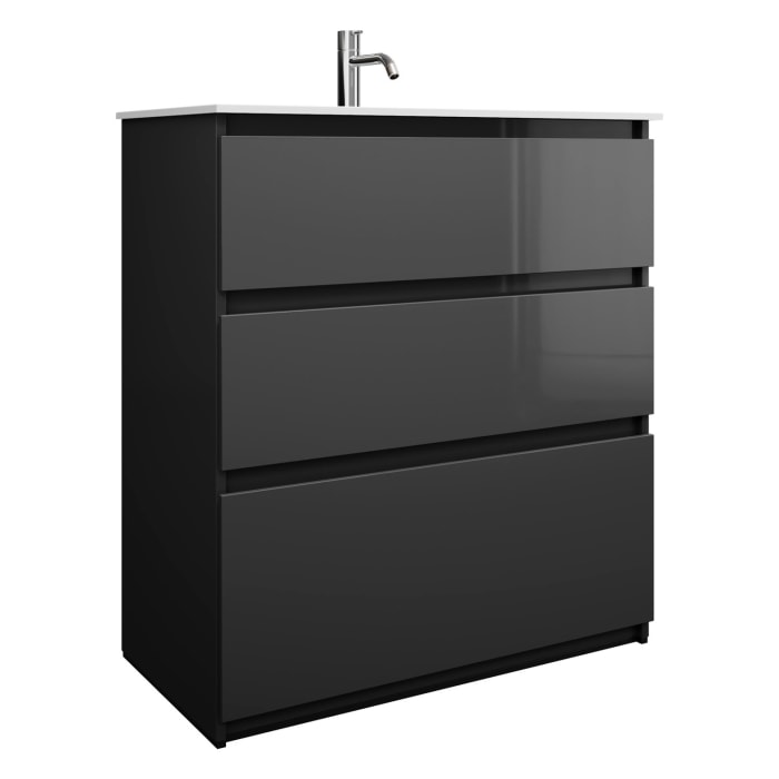 burgbad Lin20 Waschtischunterschrank mit Mineralguss-Waschtisch 82 cm, 3 Auszüge