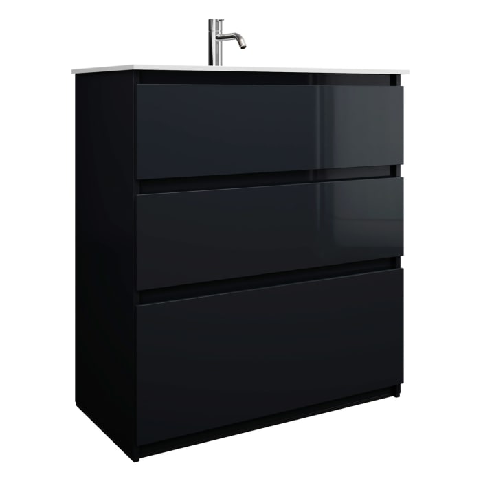 burgbad Lin20 Waschtischunterschrank mit Mineralguss-Waschtisch 82 cm, 3 Auszüge