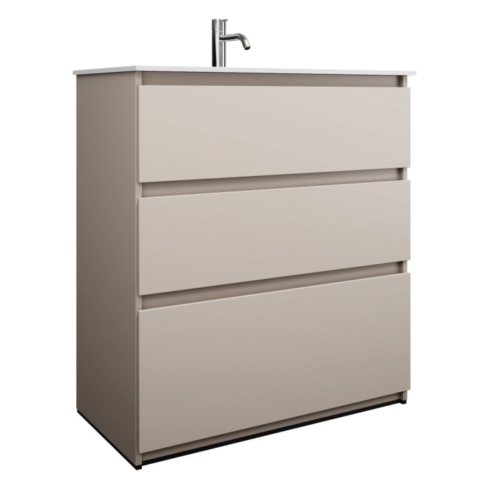 burgbad Lin20 Waschtischunterschrank mit Mineralguss-Waschtisch 82 cm, 3 Auszüge