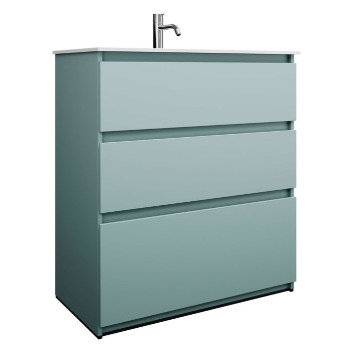 burgbad Lin20 Waschtischunterschrank mit Mineralguss-Waschtisch 82 cm, 3 Auszüge