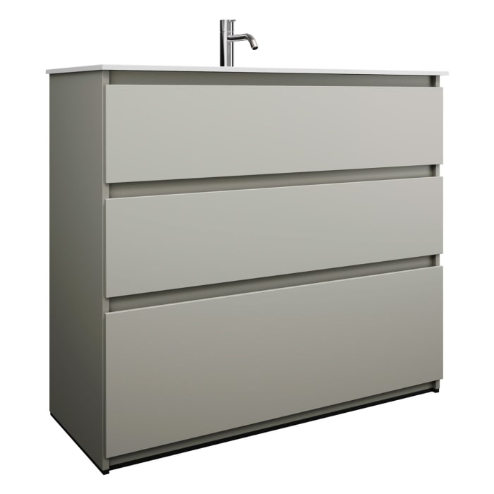 burgbad Lin20 Waschtischunterschrank mit Mineralguss-Waschtisch 102 cm, 3 Auszüge