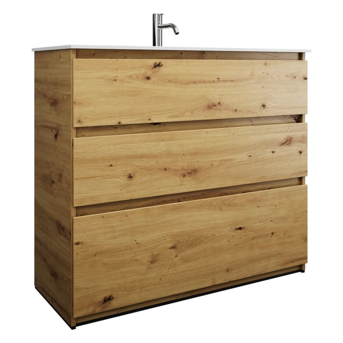 burgbad Lin20 Waschtischunterschrank mit Mineralguss-Waschtisch 102 cm, 3 Auszüge