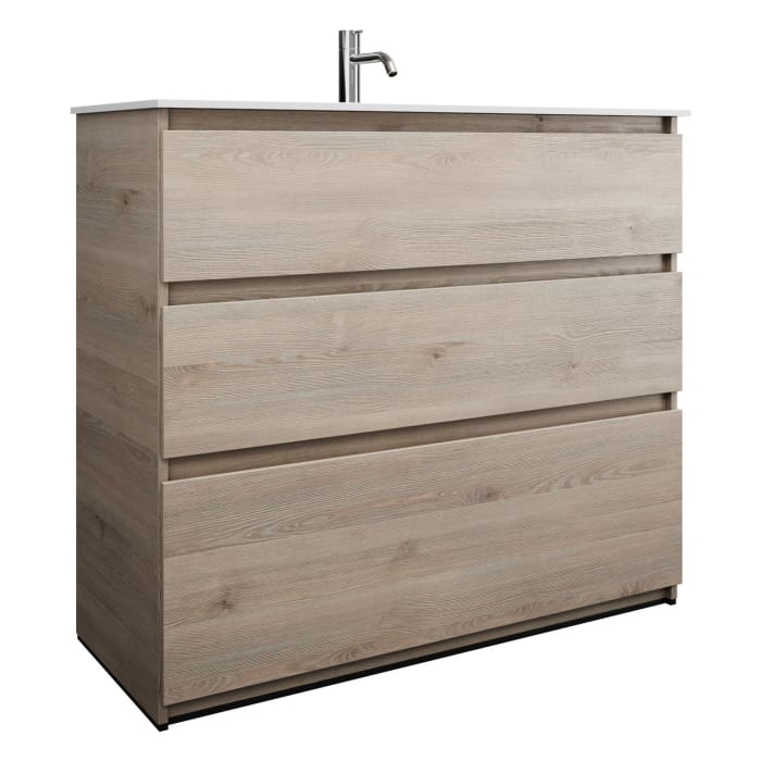 burgbad Lin20 Waschtischunterschrank mit Mineralguss-Waschtisch 102 cm, 3 Auszüge