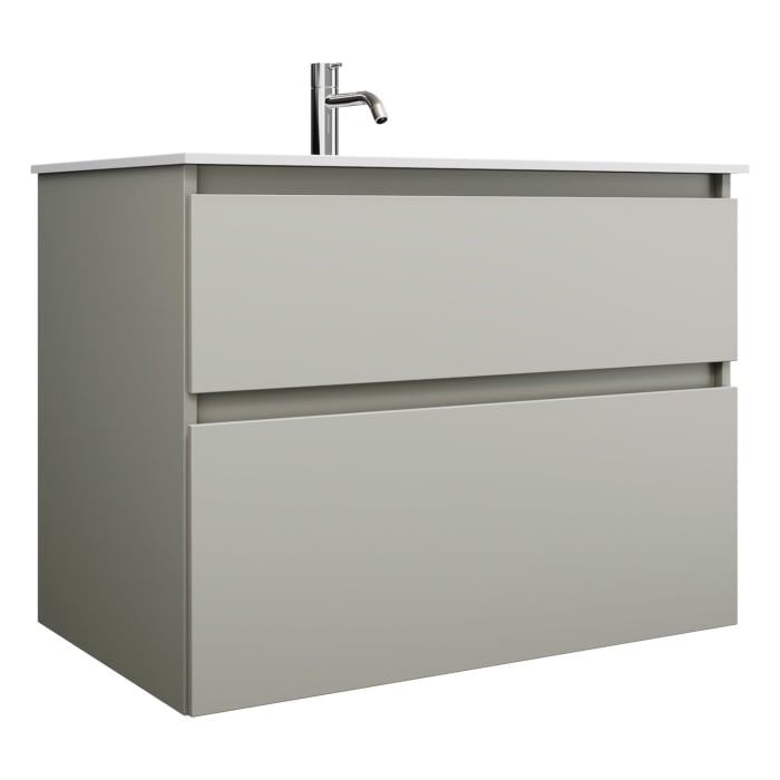 burgbad Lin20 Waschtischunterschrank mit Mineralguss-Waschtisch 82 cm, 2 Auszüge