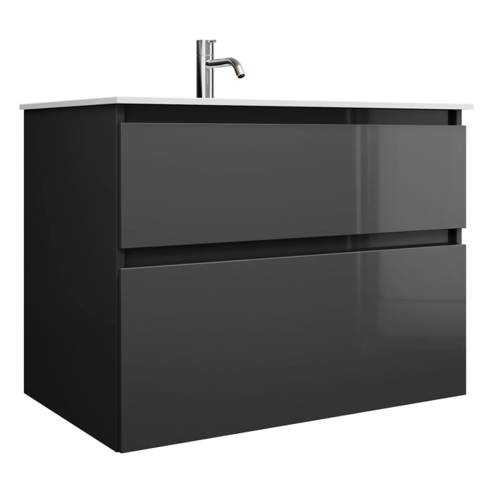 burgbad Lin20 Waschtischunterschrank mit Mineralguss-Waschtisch 82 cm, 2 Auszüge