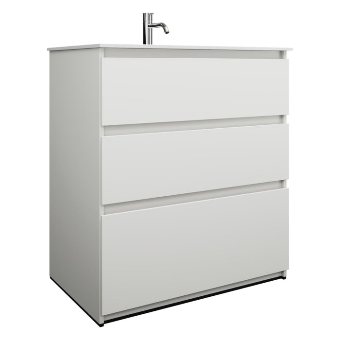 burgbad Lin20 Waschtischunterschrank mit Mineralguss-Waschtisch 82 cm, 3 Auszüge