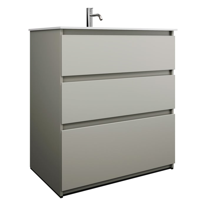 burgbad Lin20 Waschtischunterschrank mit Mineralguss-Waschtisch 82 cm, 3 Auszüge