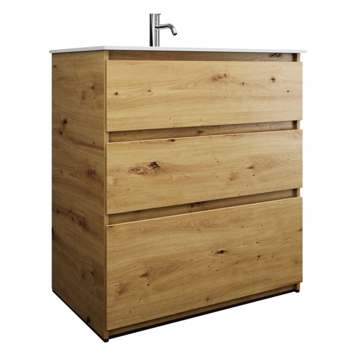 burgbad Lin20 Waschtischunterschrank mit Mineralguss-Waschtisch 82 cm, 3 Auszüge