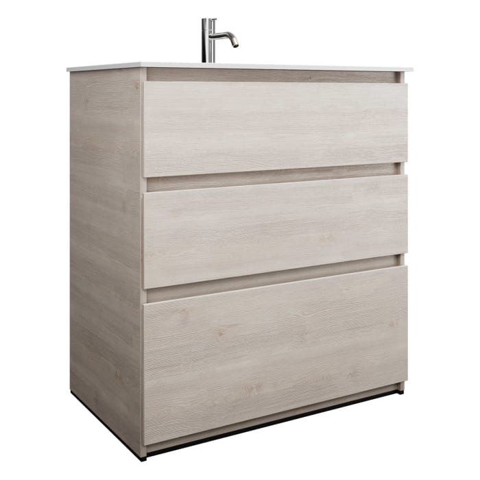 burgbad Lin20 Waschtischunterschrank mit Mineralguss-Waschtisch 82 cm, 3 Auszüge