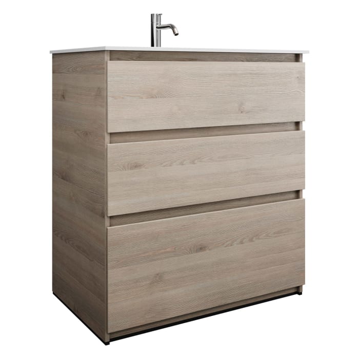 burgbad Lin20 Waschtischunterschrank mit Mineralguss-Waschtisch 82 cm, 3 Auszüge