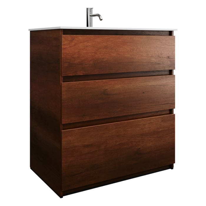 burgbad Lin20 Waschtischunterschrank mit Mineralguss-Waschtisch 82 cm, 3 Auszüge