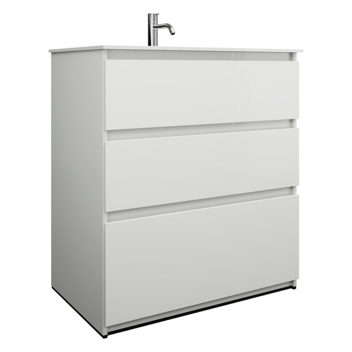 burgbad Lin20 Waschtischunterschrank mit Mineralguss-Waschtisch 82 cm, 3 Auszüge