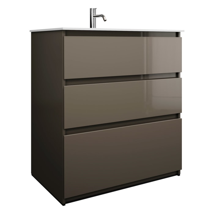 burgbad Lin20 Waschtischunterschrank mit Mineralguss-Waschtisch 82 cm, 3 Auszüge