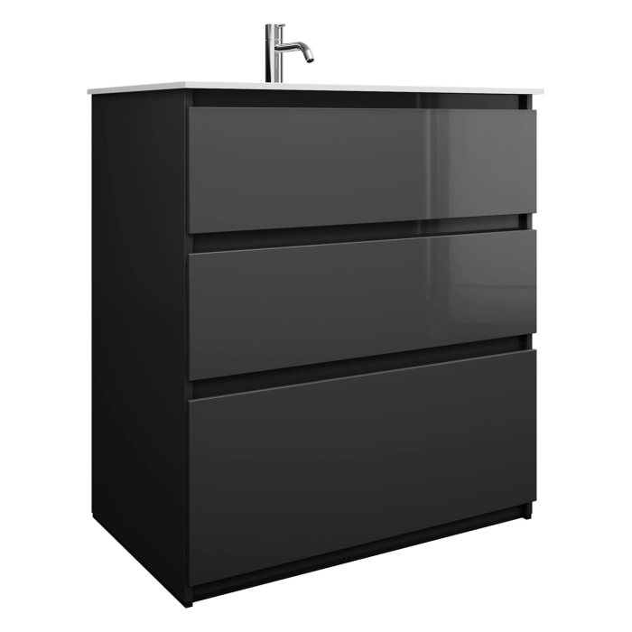 burgbad Lin20 Waschtischunterschrank mit Mineralguss-Waschtisch 82 cm, 3 Auszüge