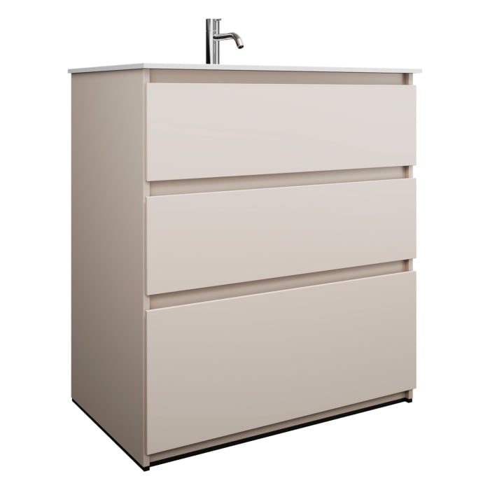 burgbad Lin20 Waschtischunterschrank mit Mineralguss-Waschtisch 82 cm, 3 Auszüge