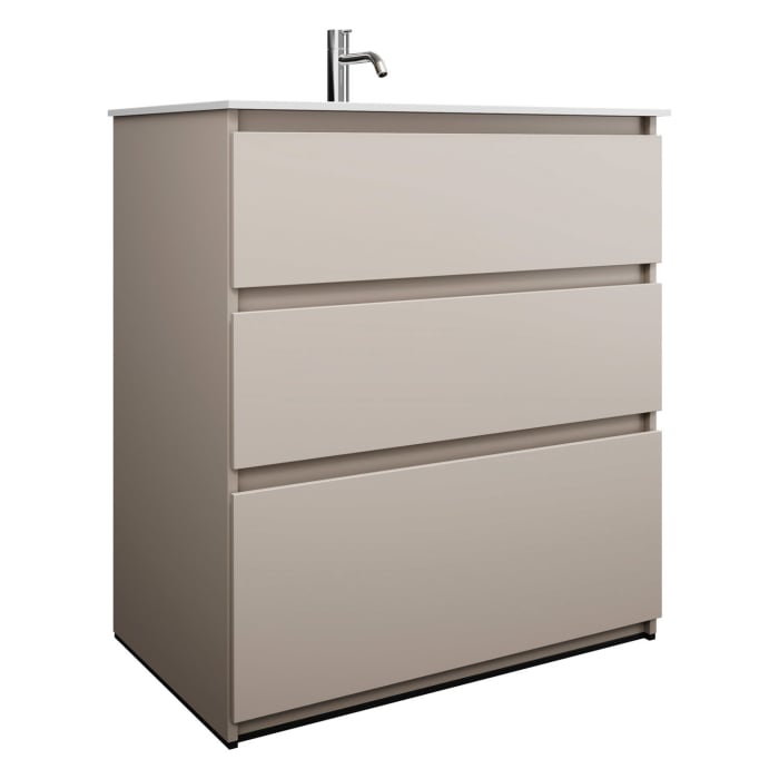 burgbad Lin20 Waschtischunterschrank mit Mineralguss-Waschtisch 82 cm, 3 Auszüge